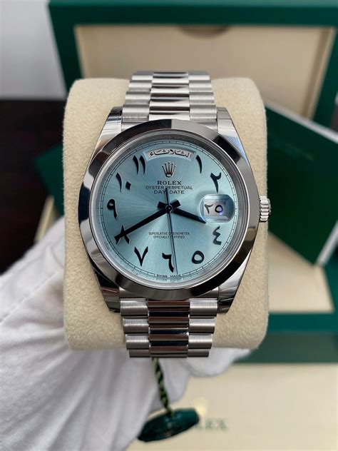 rolex day date arabic dial platinum|Rolex Day-Date arabic numerals.